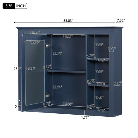 Wall Mounted Medicine Cabinet With Mirror, Storage Cabinet Featuring 6 Open Shelves And Adjustable Interior