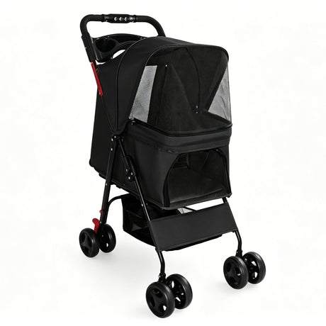 Foldable Pet Stroller For Small Dogs And Cats With Multi Functional Tray