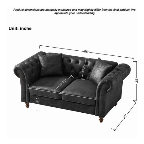 Chesterfield Loveseat, High Tech Fabric Roll Armrest