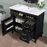 Modern Bathroom Vanity With Sink Top, Flip Drawers, Adjustable Shelf
