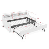 Upholstered Sofa Bed With LED Lights, Storage Headboard, Foldable Trundle & Wireless Charging