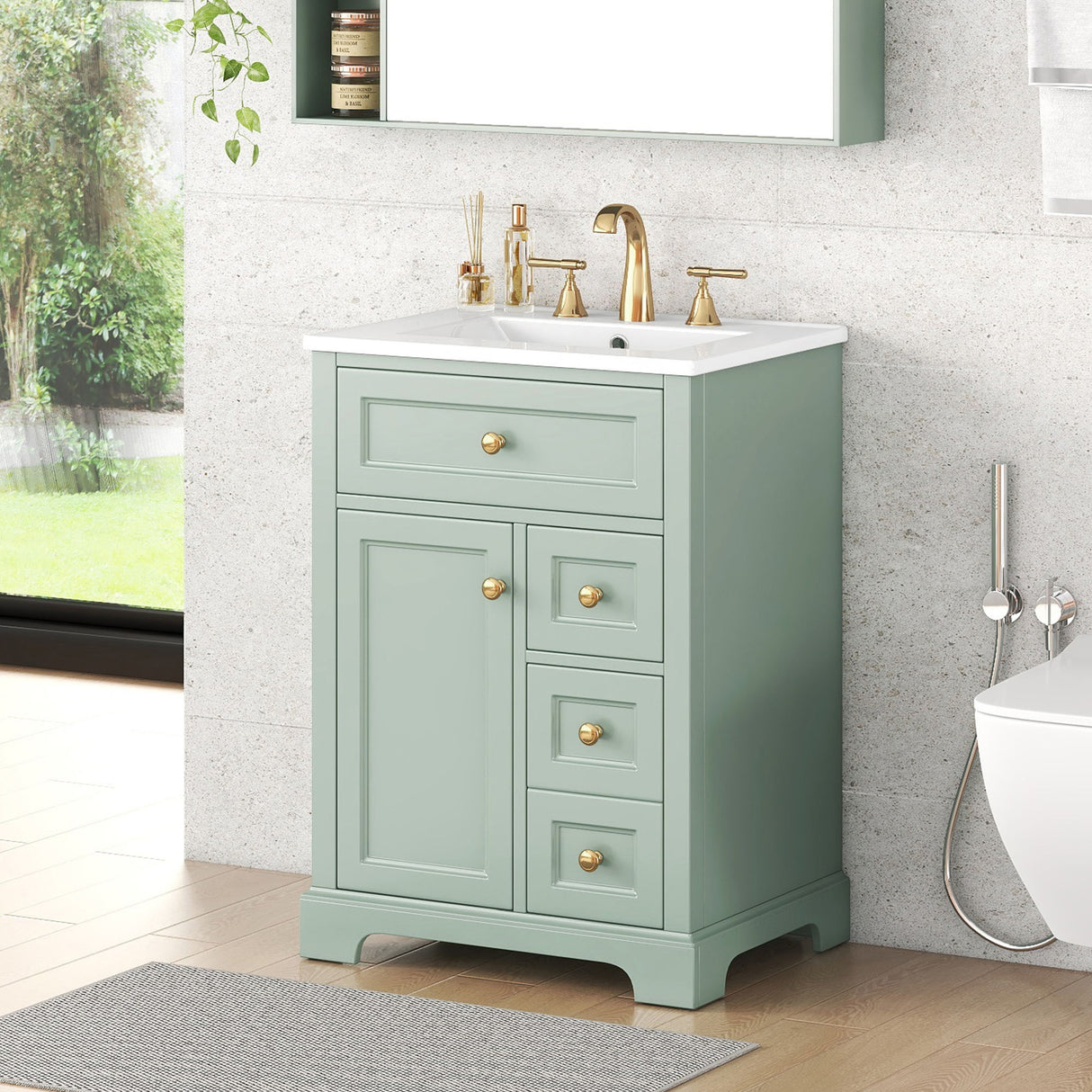 Modern Bathroom Vanity With Sink, 3 Drawers & Cabinet With 2 Tier Door Storage