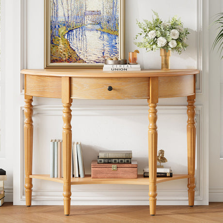 Half Moon Console Table With Drawer & Shelf