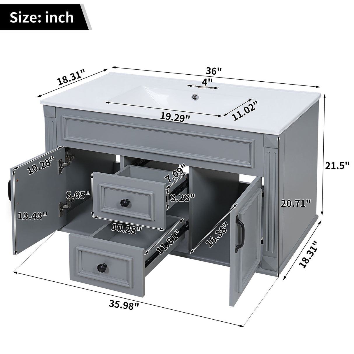 French Simple Style Wall Mounted Bathroom Cabinet With Sink