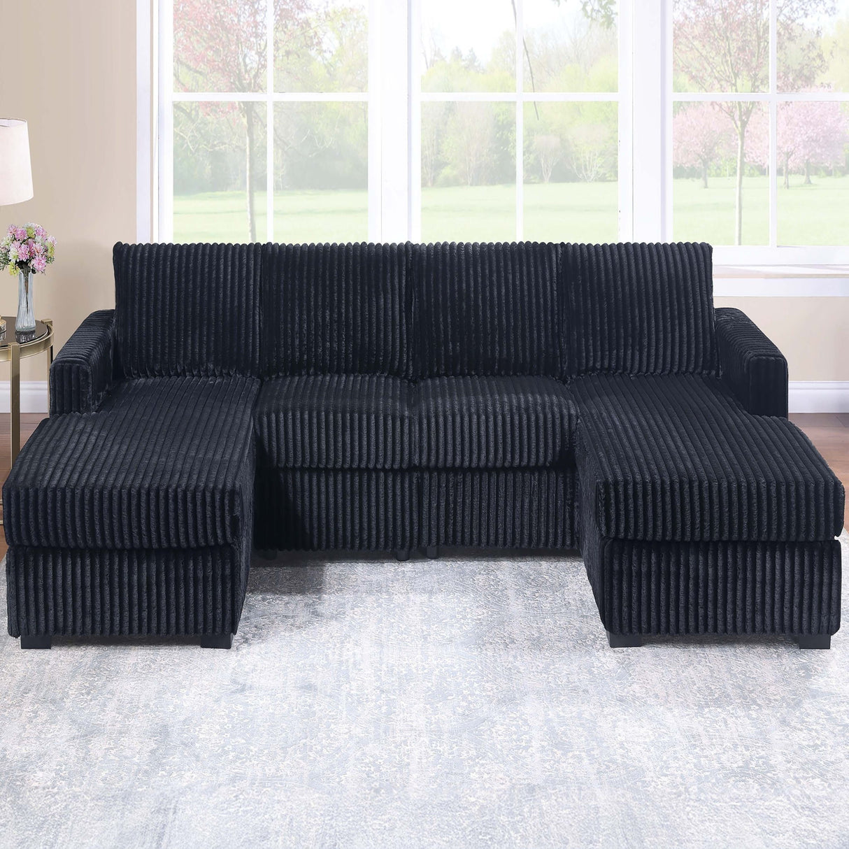 U-Shaped Sectional Set With Cushion Back Armless Chairs Right And Left Arm Chaise