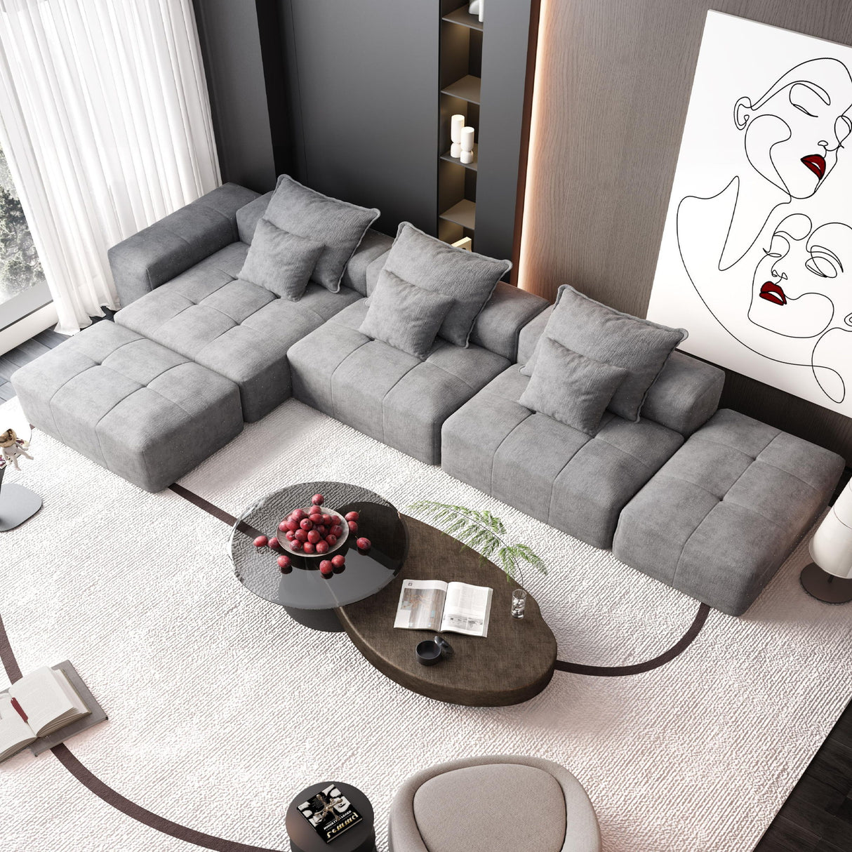 Modern Oversized, Modular Sectional Sofa With Pillows