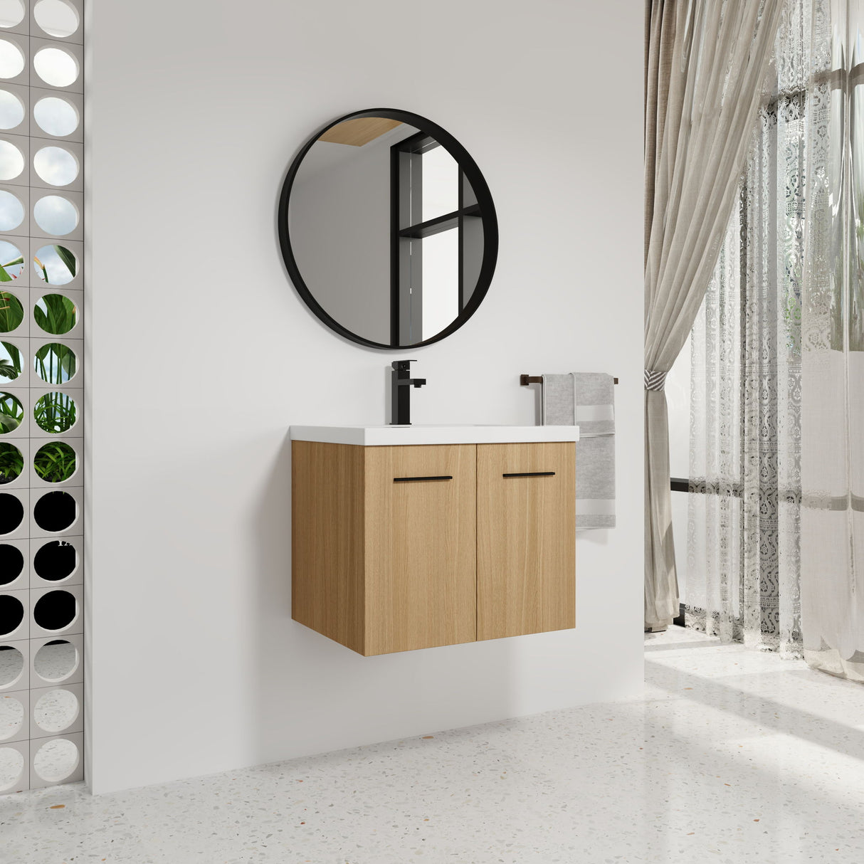Floating Bathroom Vanity With Sink, Wall Mounted Double Door Storage