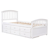 Platform Storage Bed Solid Wood Bed With 6 Drawers
