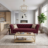 3 Person Sofa With Deep Seat, Tufted Backrest