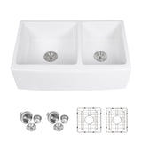 Sink 33" Double Bowl 60 / 40 Kitchen Sink With Deep Basin And Grids - White