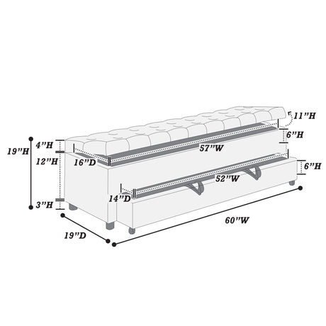 Storage Ottoman With Tufted Seat And Underseat Drawer