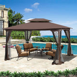 13 0 Outdoor Patio Gazebo Canopy Tent With Ventilated Double Roof And Mosquito Net (Detachable Mesh Screen On All Sides) Suitable For Lawn Garden Backyard And Deck Top - Brown