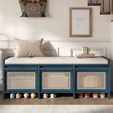 Entryway Shoe Bench With Drawers & Button Tufted Cushion