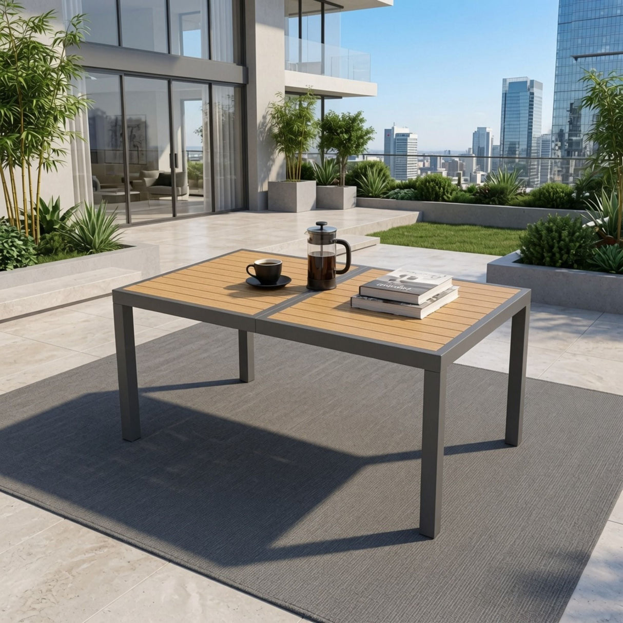 Rectangle Outdoor Patio Table With Slatted Top - Gray
