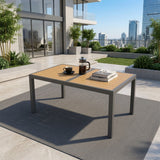 Rectangle Outdoor Patio Table With Slatted Top - Gray