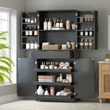 Fluted Kitchen Pantry Cabinet With 3 Keyboard Drawers & 6 Door Shelves Adjustable