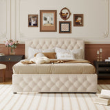 Upholstered Platform Bed With Trundle And 2 Sets Of USB Ports On Each Side, Fabric
