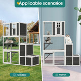 3 Tier Wooden Outdoor & Indoor Cat House Suitable For 1-3 Cats Cat Enclosure Resting Box With 4 Platforms And 2 Doors Cat Shelter Kitty House With A Jump Box For Hiding And Resting Cat Cage - Gray