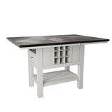 Counter Height Dining Table With 2 Leaves, Under Table Storage - Antique White / Gray