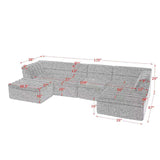 U-Shaped Modular Sectional Sofa With Chaise And Movable Ottoman With Wave-Shaped Armrest
