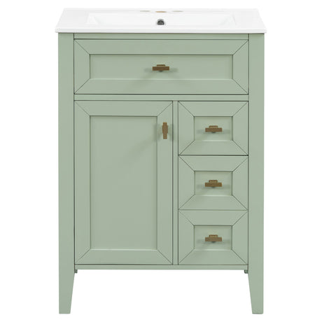 Bathroom Vanity With Sink, 3 Drawers & Cabinet With 2 Tier Door Storage Rack, Soft Close Doors & Drawers