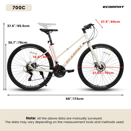 A28250 Road Bike With Aluminum Alloy Wheels, 21 Speed Gear System, Disc Brakes, Wide Tires