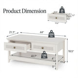 Coffee Table With Drawers & Storage Shelf - White