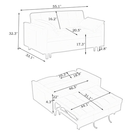 Sofa Bed With Pockets, 3 In 1 Convertible For Living Room