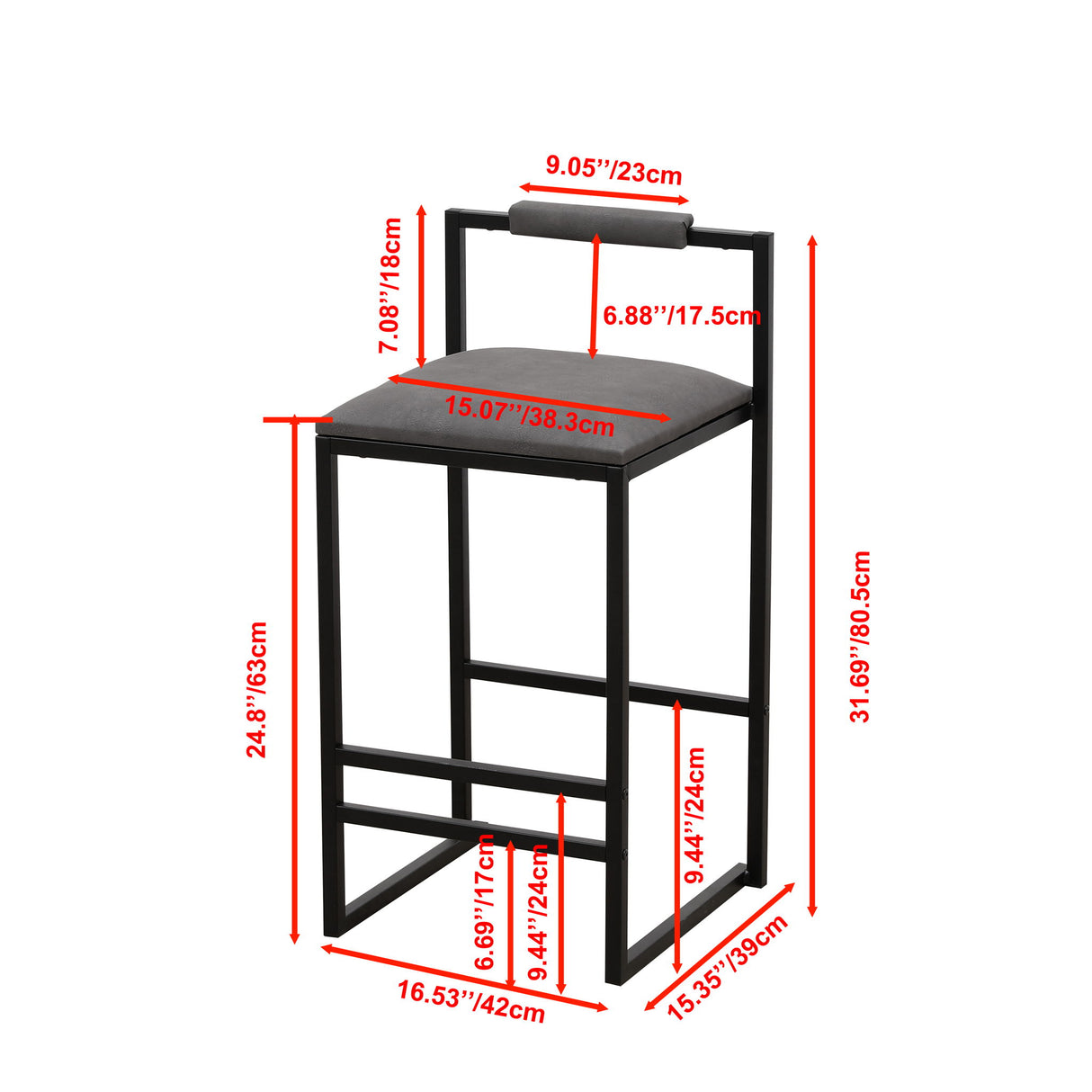 Elegant Bar Stool Set With Backrest And Footrest, Counter Height (Set of 2)