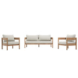 Outdoor Sofa Set Of 3 With Weather Resistant Cushions (Coffee Table Not Included) - Oak
