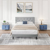 Modern Upholstered Platform Bed Frame With Button Tufted Fabric Headboard