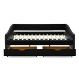 Upholstered Tufted Daybed With 2 Drawers, Waved Arms