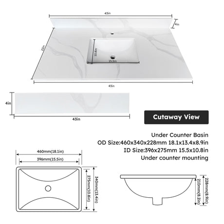 Bathroom Vanity Top With Undermount Single Bowl Sink