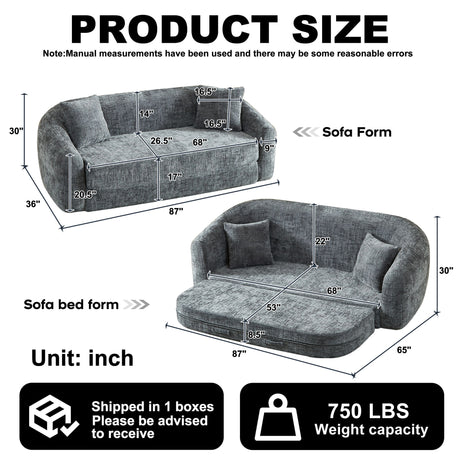 Curved Convertible Sofa, 2 In 1 Fold Out Bed With Pull Out Base And Deep Seat