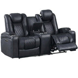 Power Reclining Loveseat With Adjustable Headrest, Storage, Cup Holders - Inky Blue