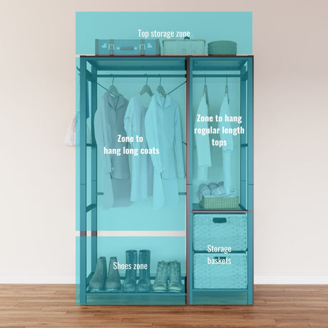 Garment Rack With Shelves, 2 Wicker Drawers, 4 Hooks, Organizer