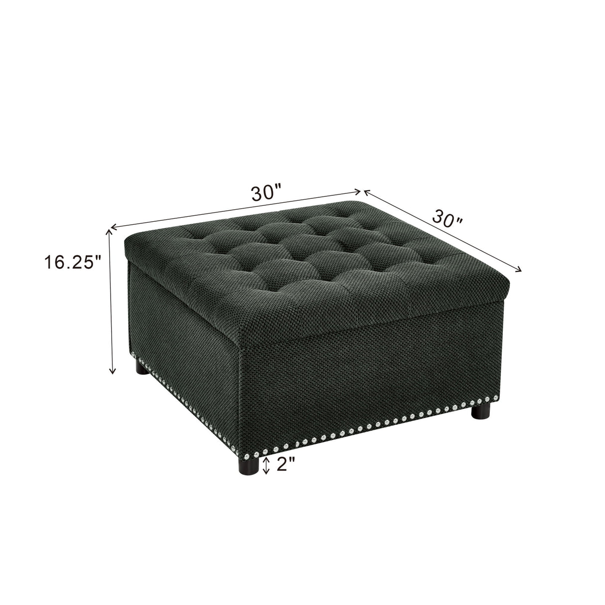 Square Tufted Storage Ottoman With Nailhead Trim