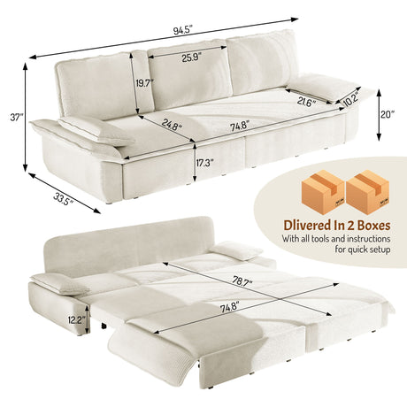 King Size Pull Out Sofa Bed, 3 In 1 Convertible Multifunctional