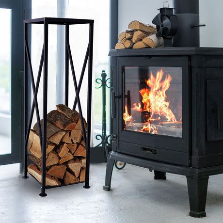Decorative Firewood Storage Log Rack Holder For Outdoor Indoor Fireplace Fireplace Storage Log Rack Holder Wood Storage Logs Holder Fireside Holders - Black