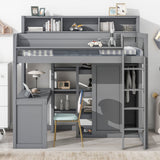 Loft Bed With Built In Desk, Storage Shelves, And Wardrobe