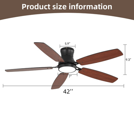 42" Ceiling Fan With Light, Tri Color Dimmable, DC Motor, 5 Blades