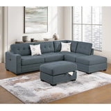 L - Shaped Sectional Sofa Set With Storage Ottoman, Tufted Upholstery Nailhead Trim