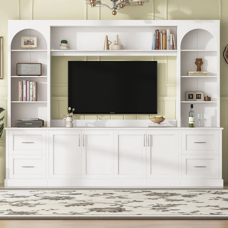Arched Entertainment Center Wall Unit With Drawers, TV Stand