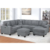 Left Arm Facing Loveseat With USB Port And Storage Sectional Set With Corner Wedge Armless Chair And Cocktail Ottoman - Fog