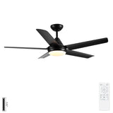 Ceiling Fan With Lights And Remote Control, Reversible DC Motor, 6 Speeds, 3 Cct Dimmable LED, Quiet Timer For Indoor - Black