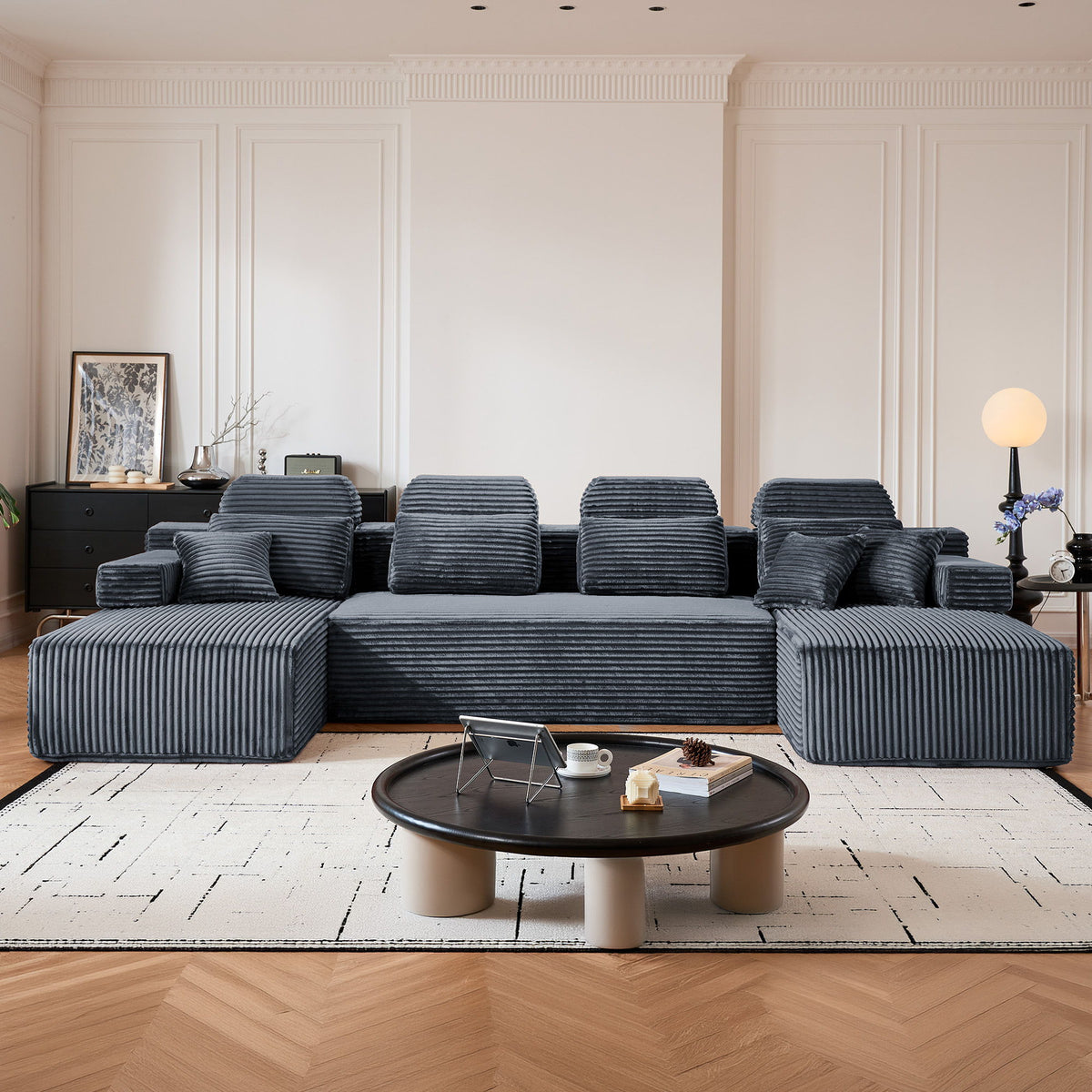 Sectional Sleeper Sofa & Storage Pockets, Modular Couch With Throw Pillows For Living Room