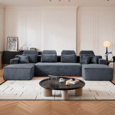 Sectional Sleeper Sofa & Storage Pockets, Modular Couch With Throw Pillows For Living Room