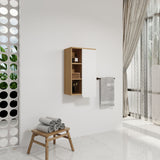 Wall Mounted Bathroom Side Cabinet, Single Door With 3 Tier Open Shelves - Black / Light Oak / White