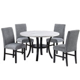 Elegant 5 Piece Dining Set Dark Chairs Top Table With Lower Shelf Kitchen Dining Room