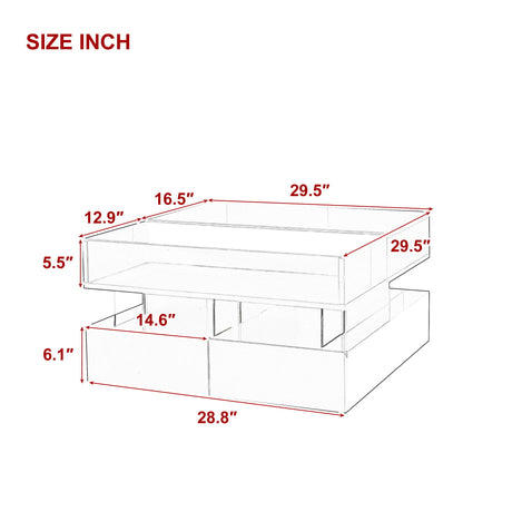 Lift Top Coffee Table With 2 Drawers, Hidden Space And LED Lights For Living Room